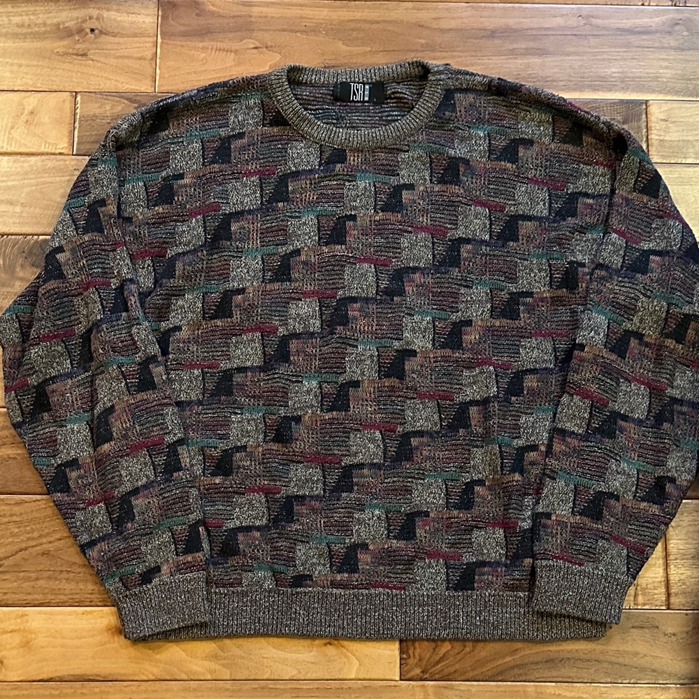 Vtg TSR made in USA Cosby abstract 3D sweater